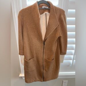 Madison Stone Anthropologie long knit sweater jackst coat camel cream trench